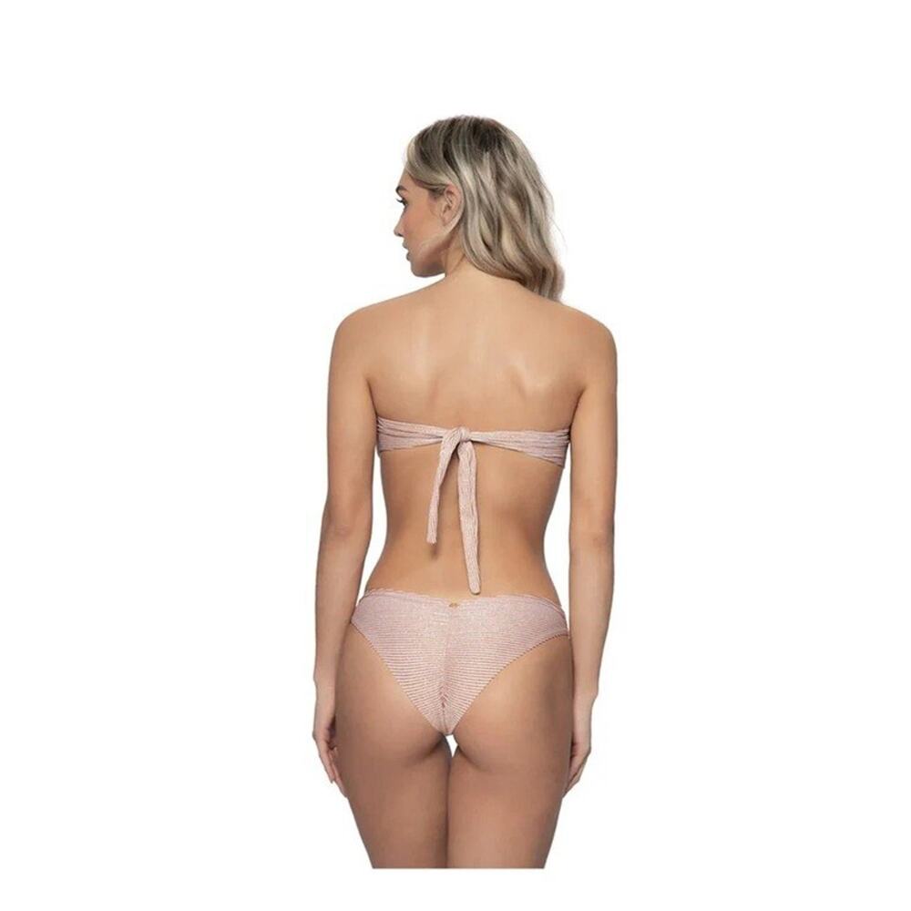Pilyq PQ Aperol Stripe Orange Ruched Bandeau D Cup S Full Bottom NEW - Picture 3 of 10